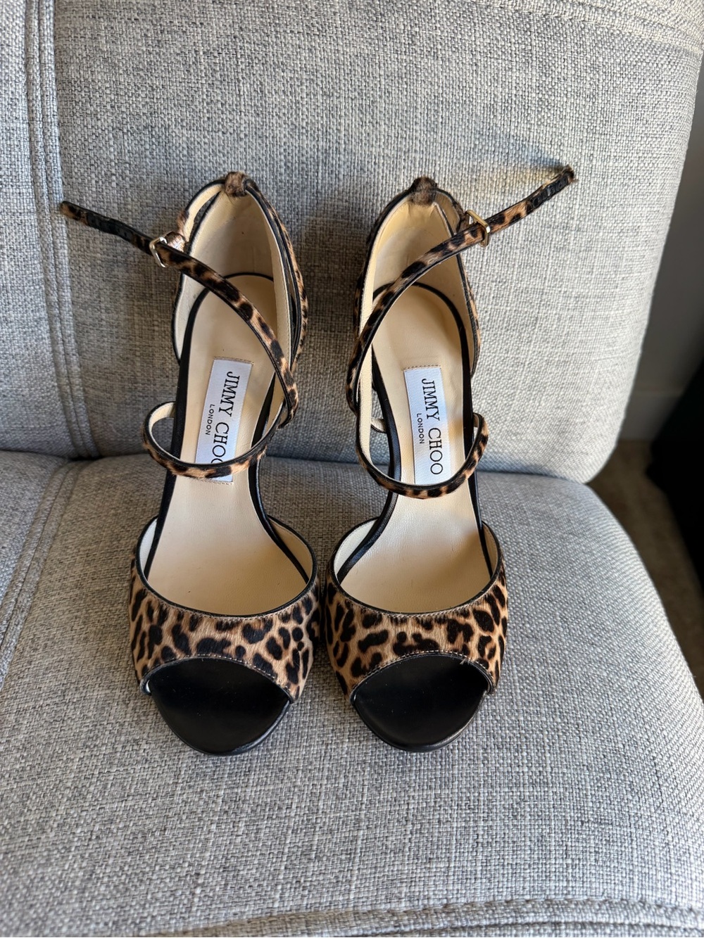 Jimmy Choo Emsy 100 Leopard Print Open-Toe Ankle-Strap Heels - Calf Hair